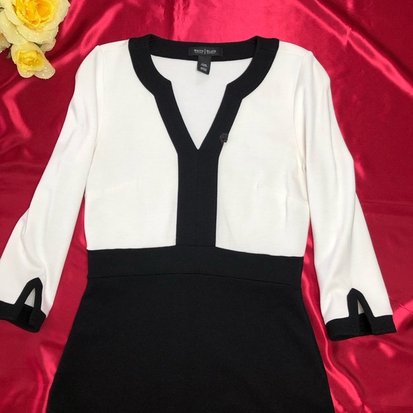 White House Black Market (WHBM) Black & White Ponte 3/4 Sleeve Tunic Top - Picture 5 of 11